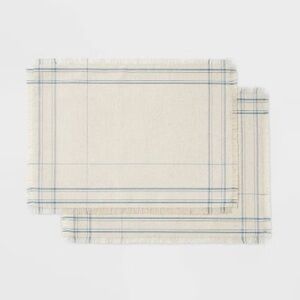 2 sets!!!! STUDIO MCGEE NWT 2pc blue plaid linen blend placemats